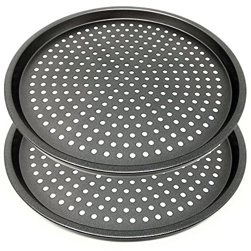 Space Home - 2x Molde de Horno para Pizza con Agujeros - Bandeja Pizza con Recubrimiento Antiadherente - Rejilla Pizza Horno - Plato y Bandeja para Pizza - Acero al Carbono - Set de 2 - Ø 29 cm