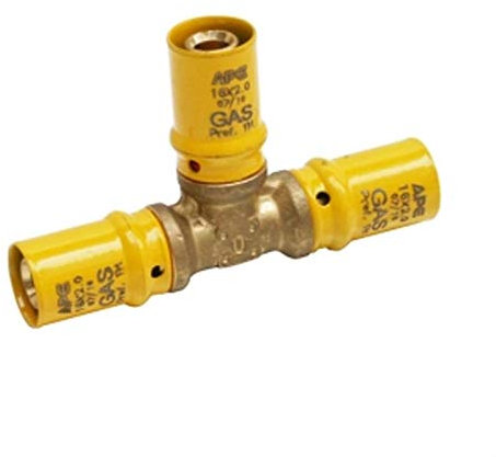 RACCORDO A T TEE MULTISTRATO A PRESSARE x GAS APE 16x16x16 SP. 2.0 mm 3 LATI