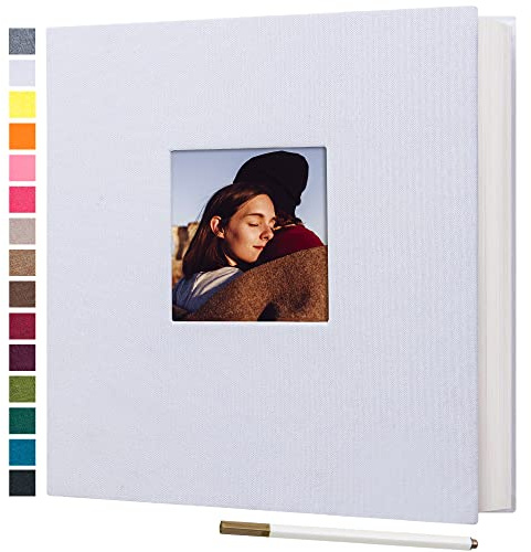 potricher Large Photo Album Self Adhesive 4x6 5x7 8x10 Pictures Linen Cover 40 Blank Pages Magnetic DIY Scrapbook Albums with A Metallic Pen (White)