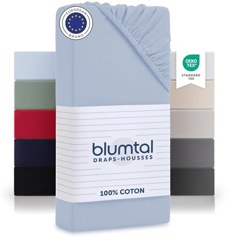 Blumtal Basics Baumwolle Spannbettlaken 140x 200 cm - 100% Baumwolle Bettlaken, bis 25cm Matratzenhöhe, Hellblau