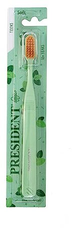 President SPAZZOLINO TEENS 12+ per Bambini Ragazzi da 12 anni in su. Testina compatta. Raggiunge i punti più difficili dell'arcata dentale. Setole morbide delicate su gengive e smalto.