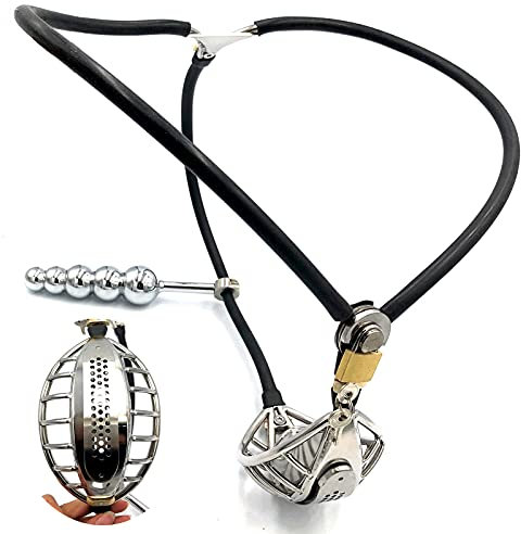 ZWBHSH Keuschheitsgürtel Mann Extrem, Edelstahl Unterhosen Peniskäfig mit Analplug BDSM Bondage Fetisch Cock Cage Keuscheitsguertel Sex Spielzeug für Die Männer SM Party,Schwarz,90/100cm