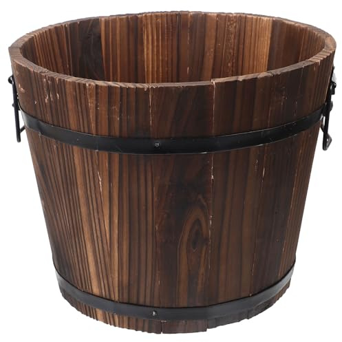 Yardwe 1pc Carbonized Wood Flowerpot Barrel Flower Pots Wooden Barrel Planter Vegetable Barrel Retro Style Garden Pot Outdoor Indoor Plant Pot Wooden Pail Flower Arrangement