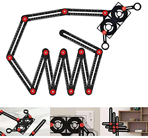 CDIYTOOL Multi-Angle Measuring Ruler, 12 Sides Precise Aluminum Alloy Template Tool Layout Template with Punch, Drilling for Builders, Craftsman, Carpenters, DIYers (C), Black