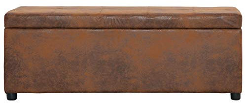 Atlojoys Bank mit Staufach, Esszimmerbank, Küchenbank, Sitzgruppe, Braune Aufbewahrungsbank 116 x 38 x 43 cm ——Suede Kunstleder Tapisserie Material