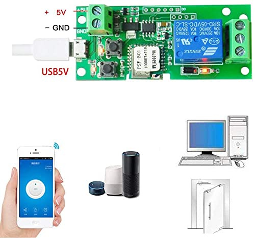 Inching/Selbstsperre WiFi Kabellos Smart Switch 1 Kanal Smart Relais Módulo DC 5V 7-12v-32v Fernbedienung Timerschalter mit Alexa ewelink am Garagentor …