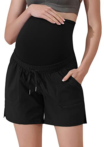 Maacie Pregnancy Shorts Summer Cool Cozy High Waist Drawstring Running Shorts Black XL