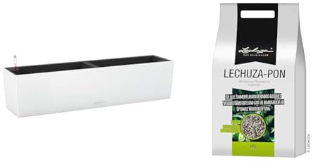 Lechuza BALCONERA Color 80 Pflanzgefäß mit ERD-Bewässerungs-System, Weiß, 79 x 19 x 19 cm & PON 18 Liter Pflanzsubstrat, Neutral