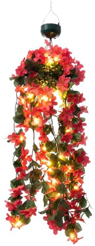 Gardenwize Solar Powered LED Hanging Flower Lights – Pink Primrose Design, IP44 Waterproof Outdoor Decorative Garden, Fence & Porch Lights, Wind Resistant, Automatic Night Lighting