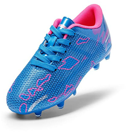 DREAM PAIRS Boots Shoes Kids Girls Soccer Athletics Training Sport Running Shoes Teenager Indoor Outdoor Cleats Sneakers for Unisex,Size 1 Big Kid,Blue/Hot Pink,SDSO2301K