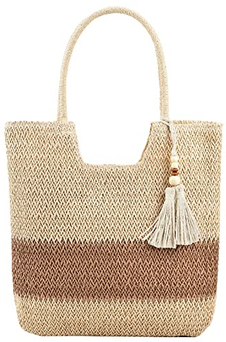 DKIIL NOIYB Strohtasche Strandtaschen für Frauen, Sommer gewebte Tragetasche Stroh Strandtasche mit Quasten Große Stroh Handtaschen