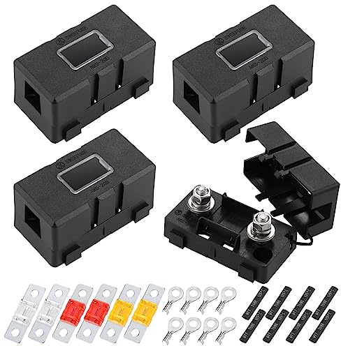 4 Pezzi Portafusibili 12v per Fusibili Auto, Portafusibili Midi per Auto con bolt-on fusibile da 40A, 50A, 80A e 8 Terminali Fusibile a Nastro, ANS Portafusibili per Auto, Camion e Veicoli, Style_A
