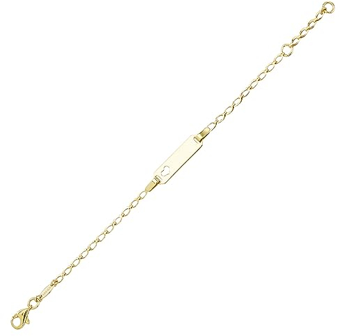 JC Schmuck 585 Gold Baby ID-Armband Kinder Goldarmband mit Herz 14 cm I Anker Armband mit Gravur Taufarmband Gold Namensarmband I Babyarmband mit Namen I Kinderschmuck made in Germany I 8478