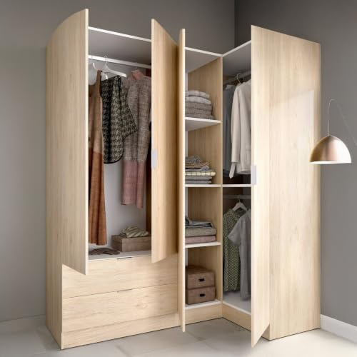 Dmora Guardaroba Grande Sillara 90.5x184h cm Marrone Rovere 2 Cassetti 4 Ripiani, Armadio Camera da Letto Appendiabiti