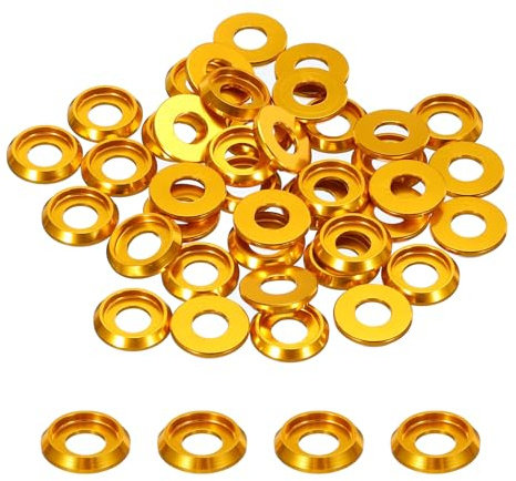 QUARKZMAN Lot de 40 Rondelles Coniques M6 Rondelles en Aluminium (Dorées) | Avec Tête en Forme de Coupe, Diamètre du Trou 6 mm/0,24, pour Vis RC/FPV/PC/Drone/Accessoires Mécaniques
