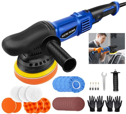 Dual Action Car Polisher Orbital Polishing Machine DA Buffer Sander & 6 Wax Pad, 6 Speed, with 13pcs 5-Inch Polishing Pads and 12 Sandpapers