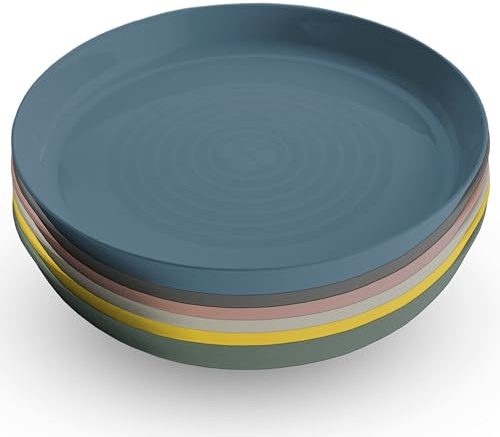 Home Stuff Kids Plates - Multi Colorful Reusable Dinnerware - Unbreakable Lightweight Drinking Beakers for Home, Kitchen - Set of 6