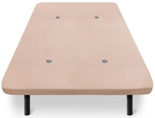 HOGAR24 ES | Base Tapizada 140x200 cm | Tejido 3D en Color Beige | Incluye Válvulas de Transpiración | Juego de 6 Patas de 26 cm
