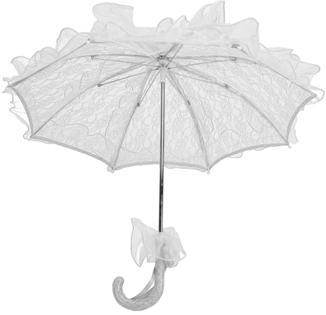 Fockety Hand Made Lace Parasol Umbrella, Vintage Wedding Bridal Umbrella for Party Photography, Multifunctional Prop with Ergonomic Handle, Suitable for Most Scenes (White)