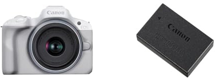 Canon EOS R50 Mirrorless Camera (White) + RF-S 18-45mm F4.5-6.3 IS STM Lens - 24.2MP, APS-C, 15fps & LP-E17 Battery Pack for EOS M3