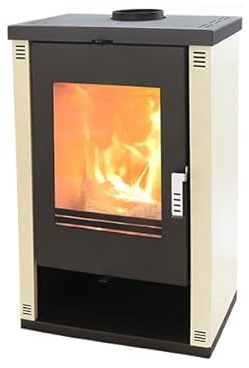 Verso Theia: moderna stufa a legna da 9 kW con pannelli laterali laccati in avorio