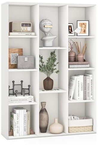 COSTWAY Bücherregal mit 11 Fächern, Bücherschrank, Büroregal, Würfelregal, Standregal, für Wohnzimmer, Schlafzimmer, Büro, Kinderzimmer, 74 x 24 x 106 cm, Weiß