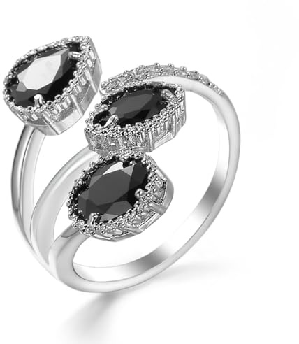 IMINI Anello di Dichiarazione Aperto con Diamante Brillante a Goccia per Donne Ragazze Strass CZ Foglia Scalatore Avvolgere per Dito Anelli di Promesse Bande Gioielli di Moda Regali (Nero)