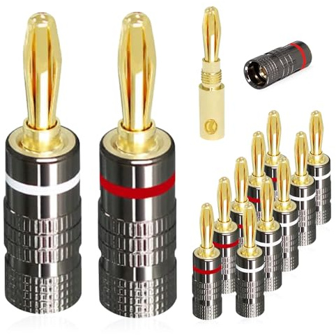 mizikuu 12 Stück Bananenstecker, 24k Vergoldet Banana Steckverbinder Schraubbar für Lautsprecherkabel Audio Lautsprecher Terminal löt HiFi Receiver Verstärker, 6 Rot Und 6 Weiß