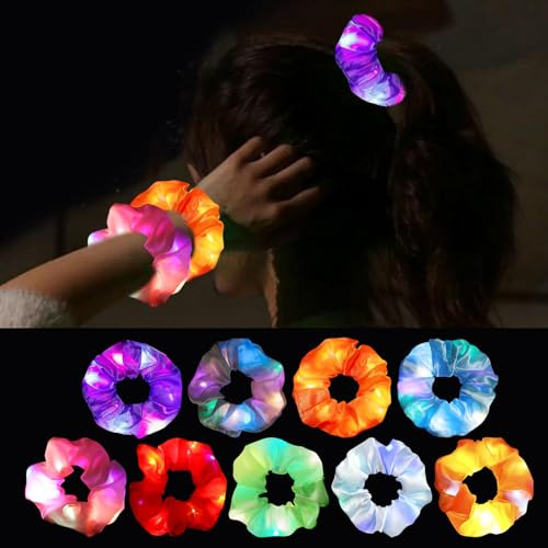 9 Pcs Led Haargummis Mädchen Leuchtender Haarschmuck, Leuchtende Haargummis | Leuchtende Haarbänder, LED Haarbänder mit 3 Licht Modi, Frauen Geschenk Haargummis Accessoires für Kostümpartys Karneval