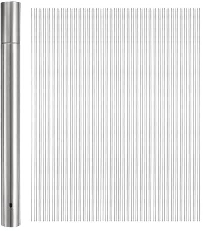 QUARKZMAN 100 unidades de Brochetas de Metal para Barbacoa 40cm x 3.5mm Palitos Redondos de Acero Inoxidable Reutilizables para Barbacoa al Aire Libre con Tubo de Almacenamiento