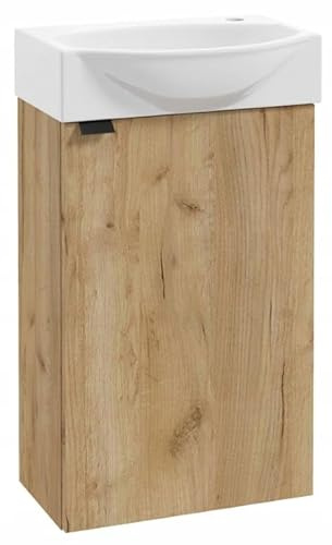 .Deftrans wc waschbecken mit unterschrank 69 x 40 x 21,3 cm, waschtisch mit unterschrank gäste wc klein, waschtischunterschrank - gäste wc möbel Eiche, waschbecken gästebad