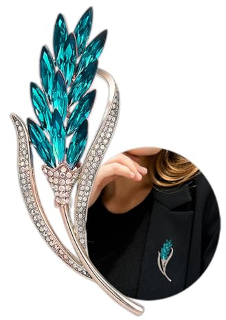 Peacock Blue Fashion Brooch, Rhinestone Tulip Flower Brooches for Women, Elegant Crystal Boutonniere, Leafy Badge Corsage Pin Clothing Accessories for Dresses, Jewelry Gift for Bride Girl