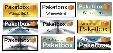 Paketbox Aufkleber mit Wunschtext verschiedene Designs und Größen (RM14)