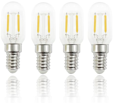 FLSNT LED E14 Fridge Bulb 25W Equivalent, 2W T22 SES E14 Bulb, 230LM 2700K Warm White, Non-Dimmable, Small Edison Screw Bulb for Refrigerator, Cooker Hood, Sewing Machine, Night Light, Pack of 4