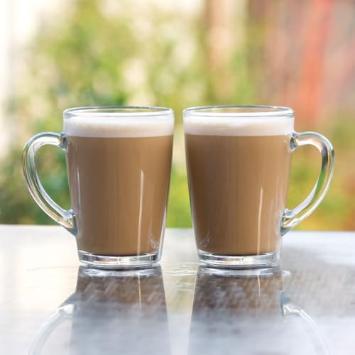 Darthome Set of 4 Tall Glass Coffee Mugs 300ml Tea Cups Cappuccino Latte Drinks Glasses