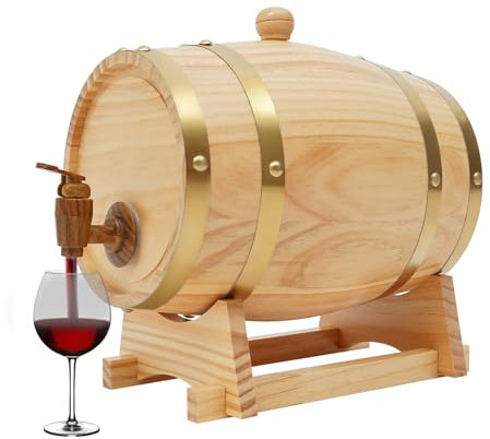 Barril de vino con soporte, barril de madera para vino y whisky con soporte y grifo de 3 litros para almacenamiento en casa y bar