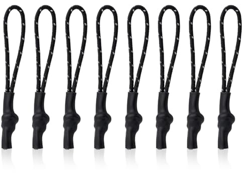 Gosknor 8pcs Zipper Pulls, Nylon & Plastic, Black, ZIPPER FASTENER, Daily Living Zipper & Buttoning Aids, For Bags & Apparel, Model 13066