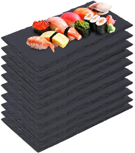 IHDYPPEW 10 Pack 8.7 x 6 Inch Slate Cheese Boards, Slate Plates Black Charcuterie Boards - Natural Stone Serving Tray with Soapstone Chalks for Parties, Gifts, and Special Events.