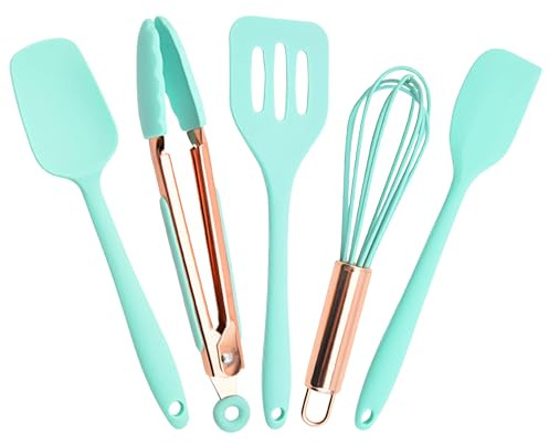 Kitchen Utensils Set,Mini 5 Pieces Silicone Cooking Utensils Set BPA Free Food Grade Non Stick Coating Silicone Spatulas Kitchen Utensils,Heat Resistant & Easy Clean Best Kitchen Tool Gadgets