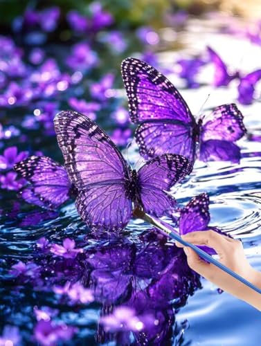 Butterfly malen nach zahlen, malen nach zahlen erwachsene See, malen nach zahlen leinwand mit Pinsel und Acrylfarben für Anfänger und Kinder, Home Deko aesthetic, Geschenk - 60 x 80 cm Rahmenlos 7Y-V