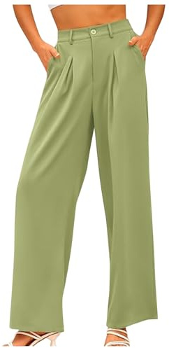 Générique Pantalon de Costume pour Femme - Pantalon Taille Haute à Jambe Large et Droite Pantalon Habillé Drapé avec Poches, Pantalon Palazzo d'affaires Ample pour Femme de Bureau (Light Green, M)