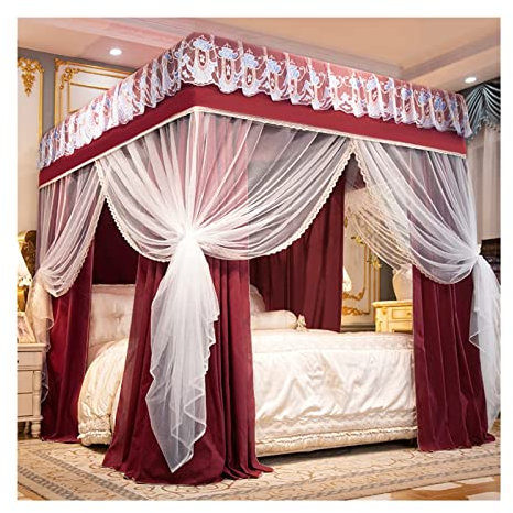 DRFGNF Betthimmel, Moskitonetz für Schlafzimmer, Verdunkelungs- und staubdicht, dekorativer Betthimmel für Schlafzimmer, Bettvorhang mit 4-Stangen-Stütze (Größe: 200 x 220 x 200 cm)