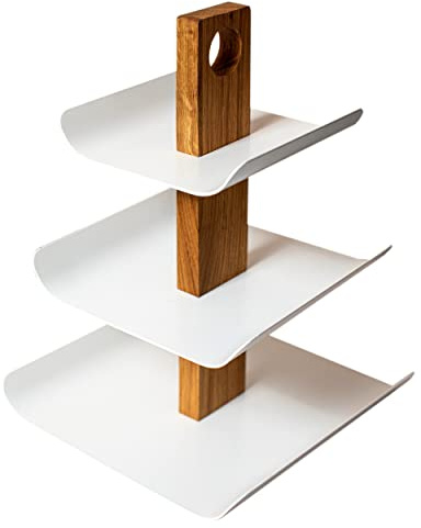 B4K 3-stöckige Etagere aus Holz und Metall, 33cm x 24cm | Obstschale und Servierplatte, Für Obst, Kuchen, Süßigkeiten, Für Brot und Snacks, Elegantes Design
