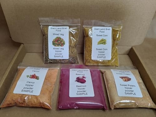 Land Snail Food/Hermir Crab Powder Topper Samples Pack, 5 Varieties (0NE SIZE ONLY, MIXED FRUIT)