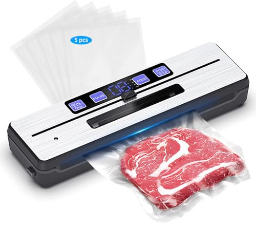 Envasadora al Vacío, Maquina al Vacio de Alimentos con 6 modos, bandeja recogegotas extraíble, cuchilla de corte y dos cables calefactores