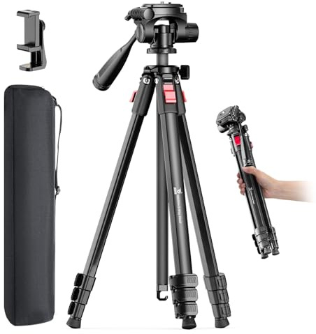 JOBFRI 68 Lightweight Camera Tripod Stand, Compact Portable Travel Aluminum Tripod for DSLR/SLR, Compatible with Canon/Nikon/Phone (Supports 8.8 lbs, Weighs 2.46 lbs) Black