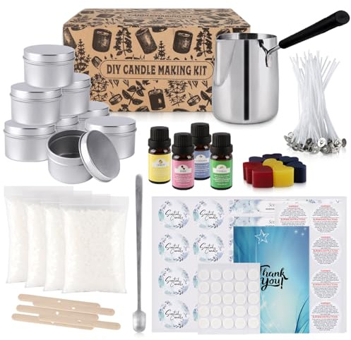 480g DIY Candle Making kit,Scented Candle Making Supplies Set Including soywax,Fragrance Oil,Colors Candle Dye,Wicks,Tins,Melting Pot.
