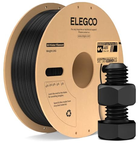 ELEGOO Filamento ABS 1,75 mm per Stampante 3D, Elevata Tenacità e Resistenza agli Urti, Resistente al Calore e all’Acqua, Qualità Industriale Adatto per Stampanti FDM, Bobina da 1 kg, Nero