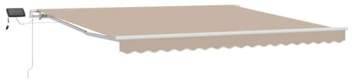 vidaXL Toldo Manual Retráctil con LED en Color Beige, Medidas 400 x 300 cm. Resistente al Agua y a los Rayos UV. Ideal para Sombra de Verano y como solución para Exteriores Patios, ja