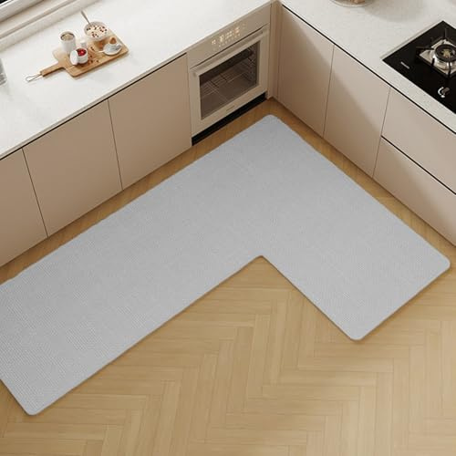 Jinfanshurich L förmiger Küchenteppich aus Leinenoptik, Rutschfester Küchenläufer mit starker Saugkraft, langlebiger küchenteppich läufer für Eckküchen (Beige/nach Links, 100 * 150 * 45cm)